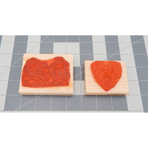 Rubber Stampede Mounted on Wood Family God Flower Heart Rubber Stamp Set of 2 - Picture 5 of 6